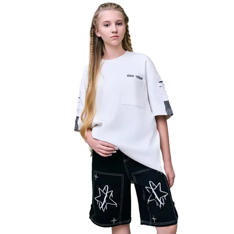 CHINEE-OEM-ODM-Customized-Branded-Jersey-T-Shirt-For-Kids-Teenage-Girls-Casual-O-Neck-Design-Summer-Washed-Collection-Girls-Outfit