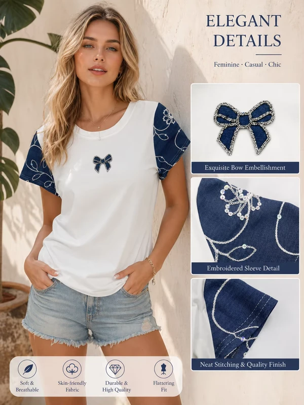 CHINEE-OEM-ODM-Factory-Manufactures-100-Cotton-T-shirts-with-Denim-Sleeves-Slim-Fit-Italian-Fashion-Boutique-Womens-T-shirts