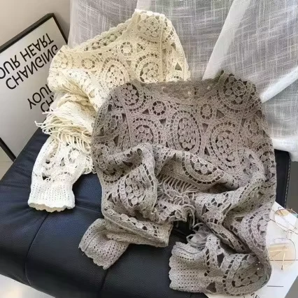 CHINEE-OEM-Private-Label-Custom-Tassel-Crochet-Hollow-Bat-Sleeve-Pullover-Knit-Shirt-Cover-up-Womens-T-shirt-Sehe-Fashion