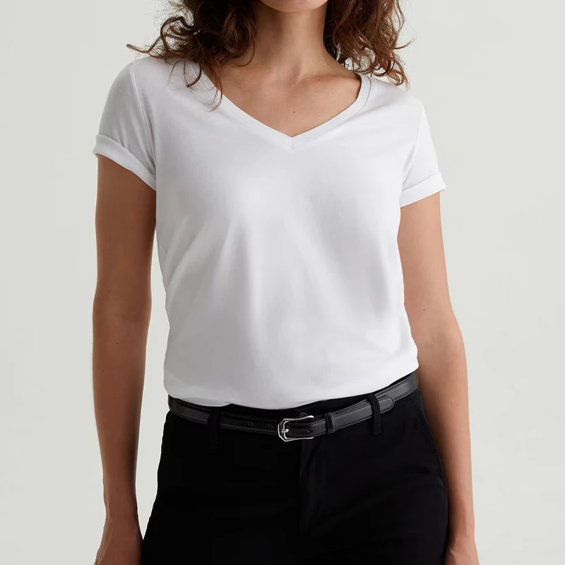 CHINEE-OEM-Womens-100-Cotton-V-Neck-T-Shirt-White-Short-Sleeve-Eco-Friendly-Relaxed-Regular-Fit-T-Shirt