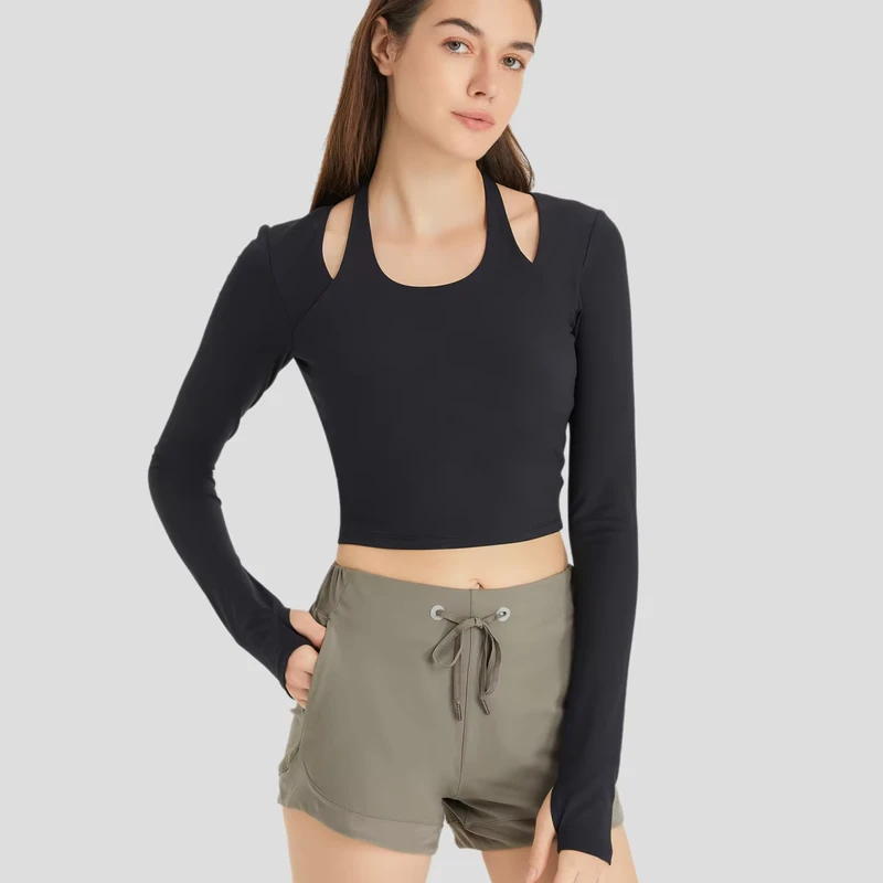 CHINEE-OEM-Womens-Sports-Long-Sleeve-T-Shirt-Slim-Crop-Top-with-Removable-Chest-Pad-Halter-Breathable-Yoga-Fitness-Top-Thumb-Holes