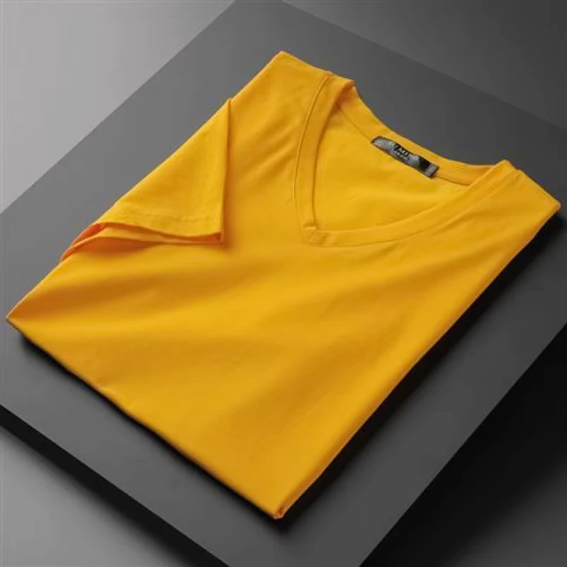CHINEE-OEM-custom-logo-embroidery-printed-design-solid-color-mens-short-sleeved-T-shirt-V-neck-summer-half-sleeve-T-shirt