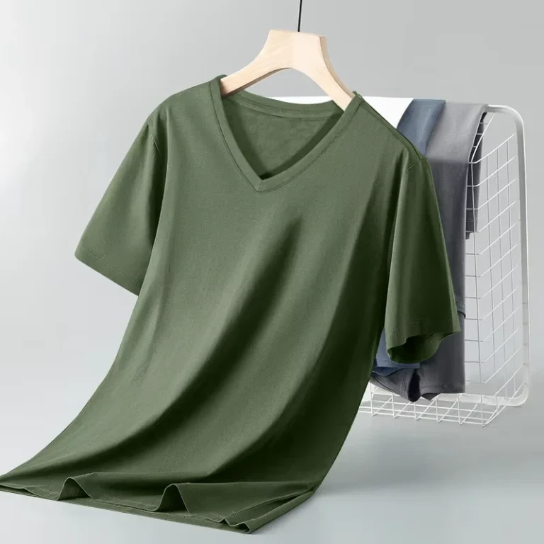 CHINEE-Oem-customized-pure-cotton-v-neck-t-shirt-mens-summer-slim-solid-color-casual-bottoming-t-shirt