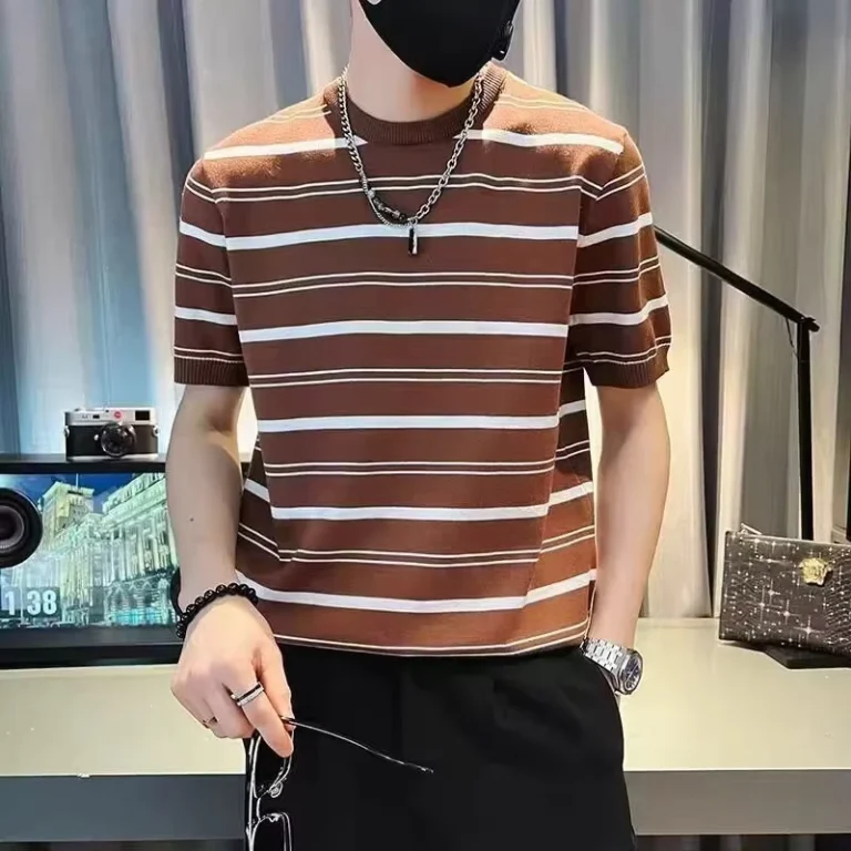 CHINEE-One-Piece-Drop-Shipping-Summer-Knitted-Casual-Fashion-Mens-T-shirt-Light-Luxury-Trendy-Mens-Short-Sleeved-T-shirt