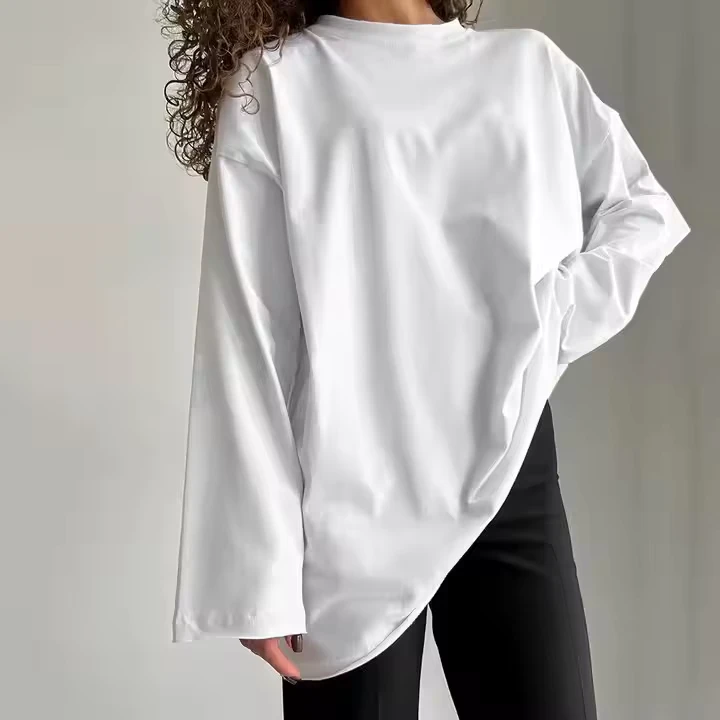 CHINEE-Oversize-Long-Sleeve-Womens-T-shirts-Boxy-Fit-Cotton-100-Round-Neck-Thick-Female-T-shirts