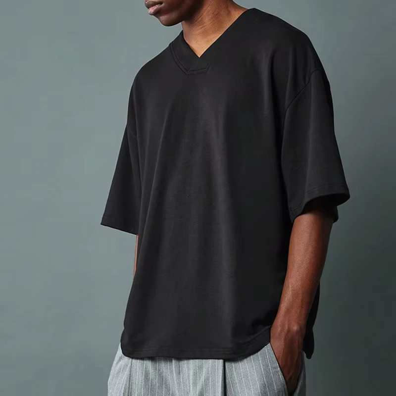CHINEE-Oversized-Cotton-T-Shirts-Blank-High-Quality-V-Neck-Black-T-Shirt-Sublimation-Custom-Printing-with-Logo-T-Shirt