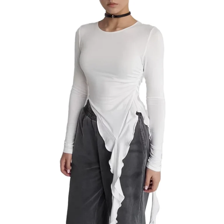 CHINEE-Personalized-Casual-Chiffon-Irregular-Knitting-Slim-Womens-T-shirt-Breathable-Spring-Summer-Long-Sleeves-Inner-Wear