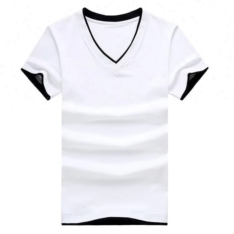 CHINEE-Plain-V-Neck-Basic-Fashion-Short-Sleeve-Two-Color-T-shirt-100-Cotton