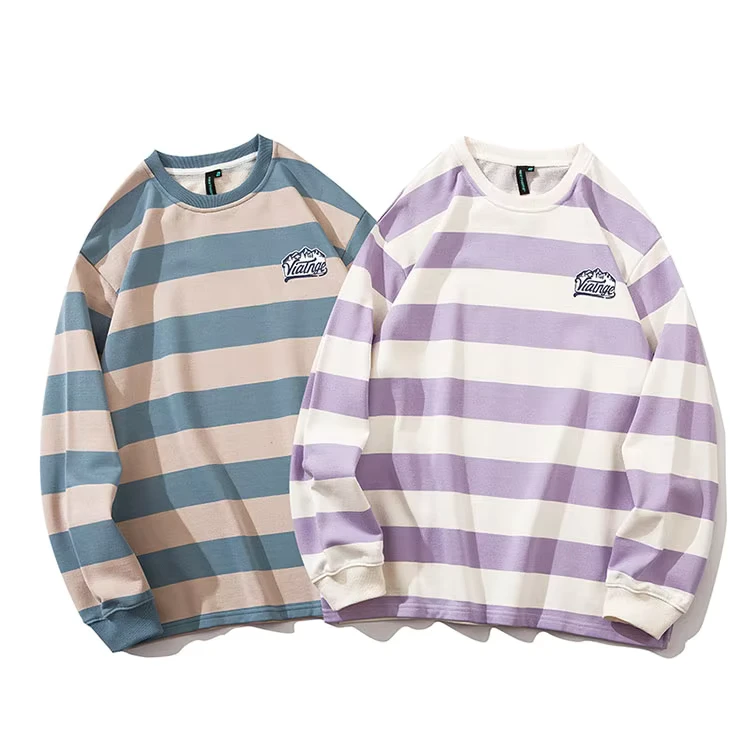 CHINEE-Plus-Size-Blue-Purple-Oversized-Stripe-Long-Sleeve-t-Shirt-Mens