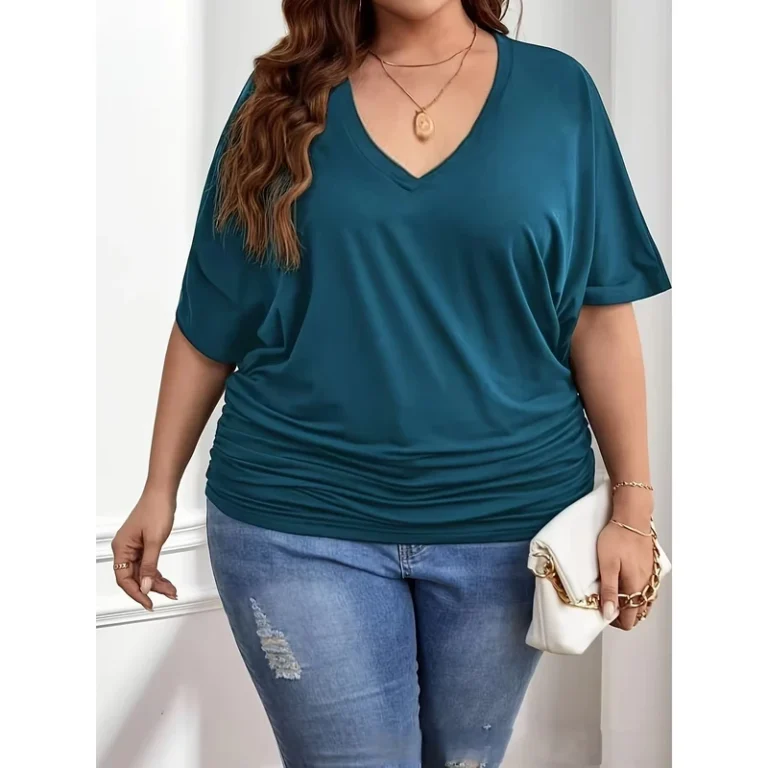 CHINEE-Plus-Size-Loose-V-Neck-T-Shirt-Women-Summer-Casual-Solid-Color-Short-Sleeve-Fashion-Tops
