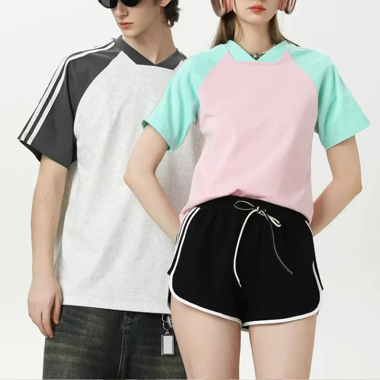 CHINEE-Premium-260G-Heavyweight-Unisex-Raglan-3-Stripe-V-Neck-T-Shirt-Oversize-Casual-Versatile-Streetwear-Short-Sleeve-Top