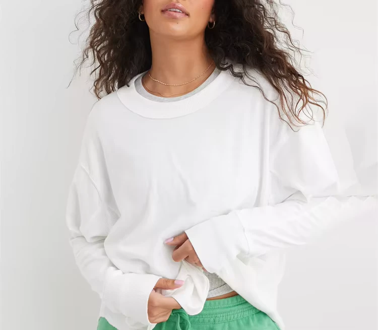 CHINEE-Premium-Quality-Cotton-Womens-Long-Sleeved-Casual-T-Shirt-Custom-Solid-Color-Slim-Fit-Drop-Shoulder-Breathable-Summer