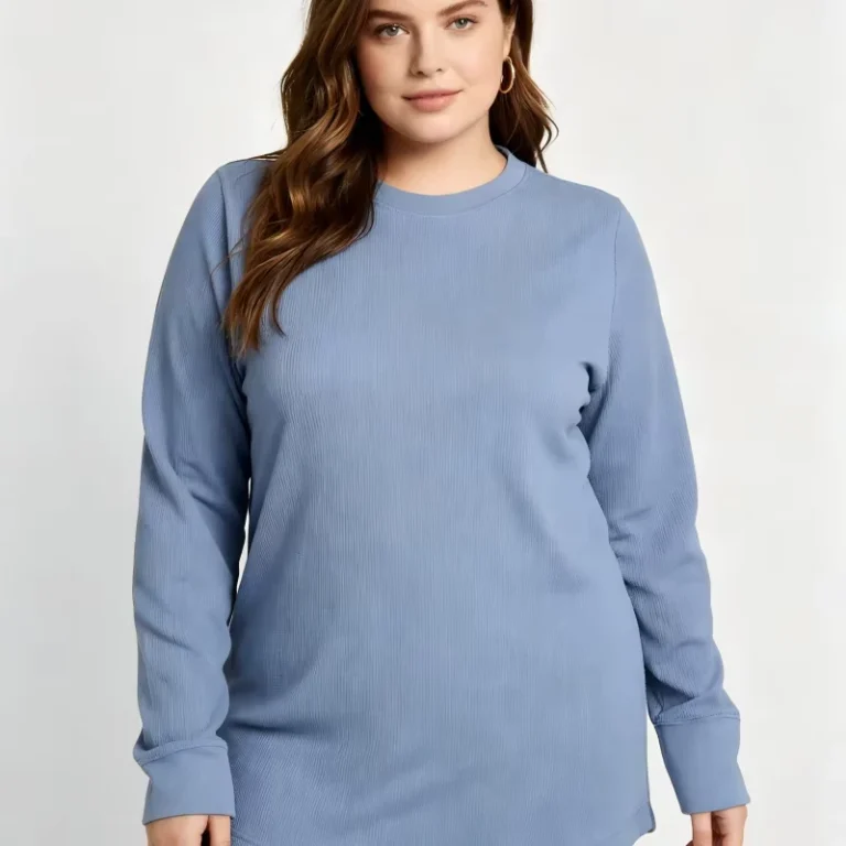 CHINEE-Premium-Soft-Ribbed-Plus-Size-Womens-T-shirt-Crew-Neck-Long-Sleeve-Solid-Color-Knit-Top-for-Daily-Layering