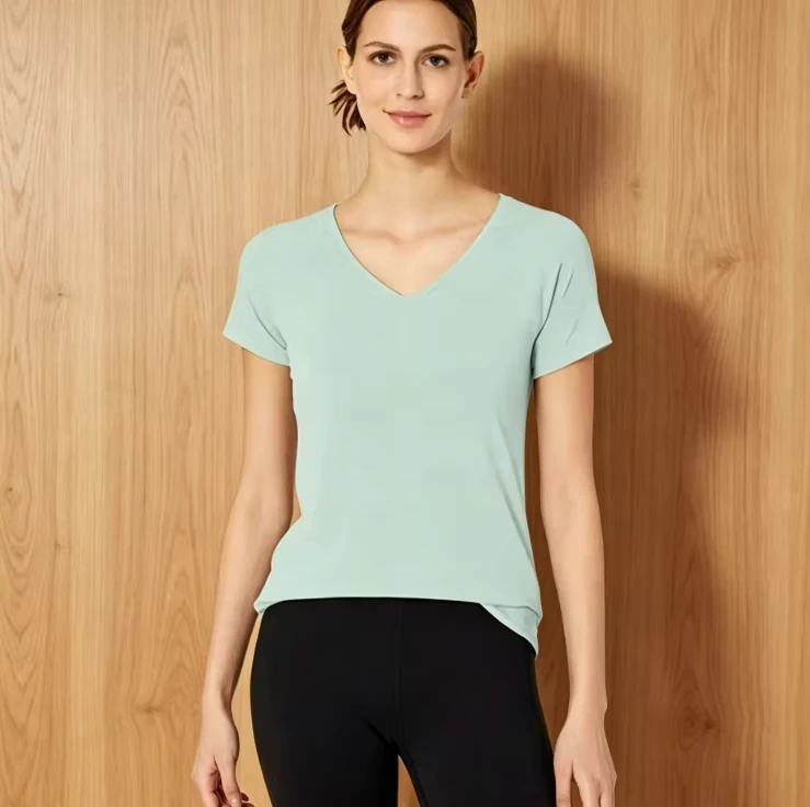 CHINEE-Quality-Breathable-Comfortable-V-Neck-Cotton-Short-Sleeve-Casual-T-Shirt-for-Women-Daily-Wear-Use