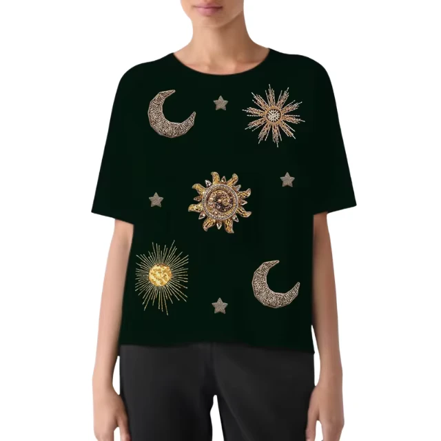 CHINEE-Ready-to-Wear-Aeronautic-Embroidery-100-Cotton-Breathable-Womens-Round-Neck-Short-Sleeve-Casual-T-shirt-with-Beaded-Patch