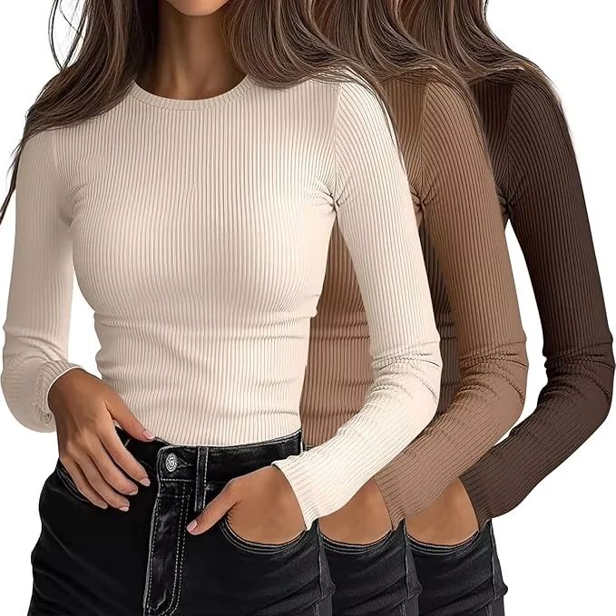 CHINEE-Round-Neck-Long-Sleeve-T-Shirt-Autumn-Solid-Color-Elasticity-Ribbed-Sweater-Slimming-Casual-T-Shirt-Top