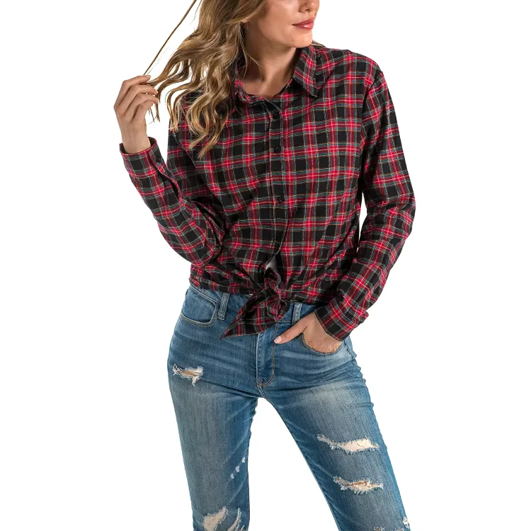CHINEE-SIBRIN-Custom-Logo-Eco-Friendly-Anti-Wrinkle-Button-Tartan-Shirt-Polyester-Cotton-Blend-Women-Men-Plaid-Casual