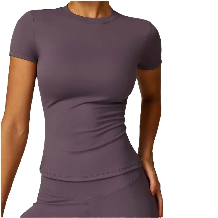 CHINEE-SK1219-Breathable-Crew-Neck-T-Shirt-90-Cotton-10-Elastane-Lightweight-Stretchy-Solid-Short-Sleeve-Yoga-Running-Casual-Fitted