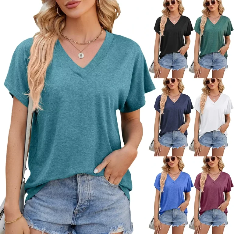 CHINEE-Selling-Best-Quality-Cotton-V-Neck-T-shirts-For-Women-Custom-Your-Own-Logo-Printing-Streetwear-Casual-Tees