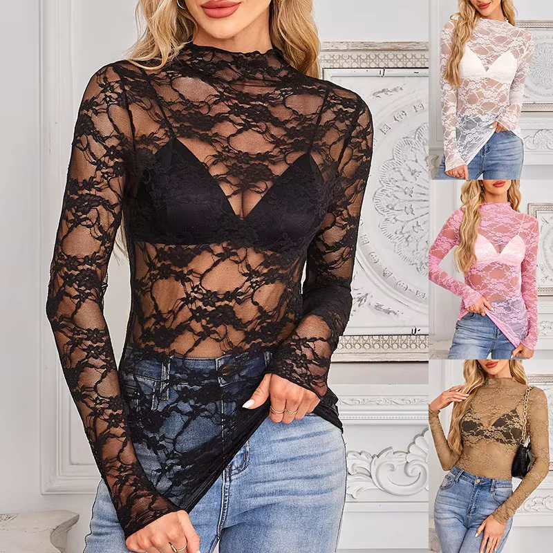 CHINEE-Sheer-Mesh-Top-Women-Lace-Trimmed-Slim-Fit-Sexy-Chic-Layering-Tee-Basic-Long-Sleeve-T-Shirt