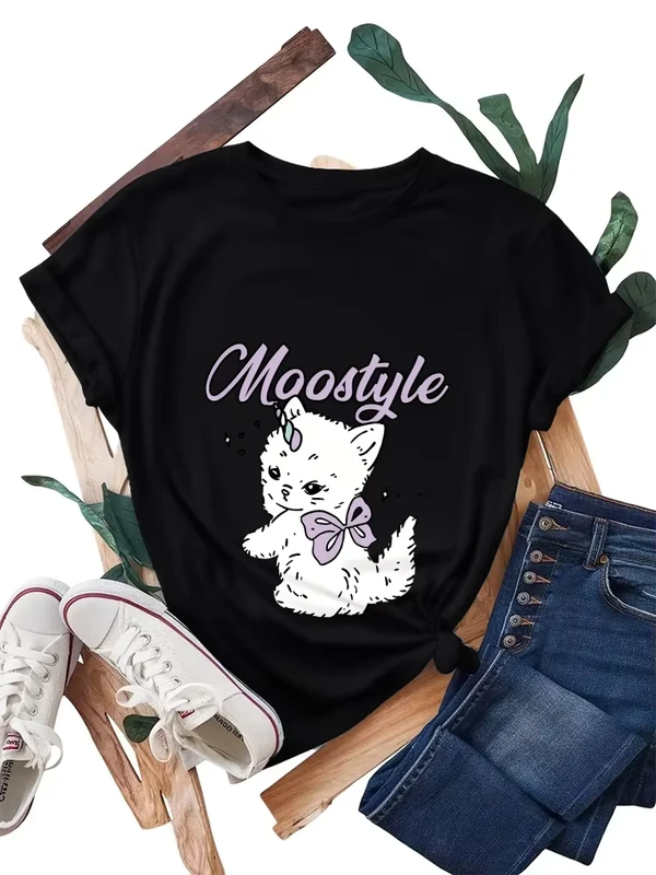CHINEE-Shipped-From-USA-OEM-ODM-Customized-High-Quality-Cat-themed-T-shirt-with-Bow-and-cat-Print-Custom-T-Shirt