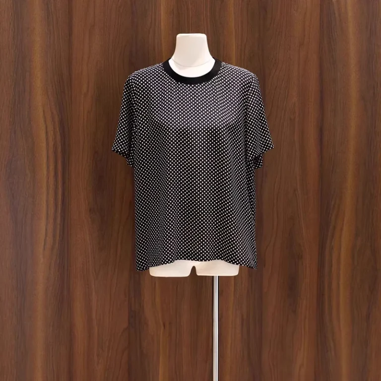 CHINEE-Short-sleeved-Crew-Neck-Silk-T-shirt-Womens-Summer-Crepe-De-Chine-Polka-Dot-Versatile-Fashion-100-Mulberry-Silk-Small