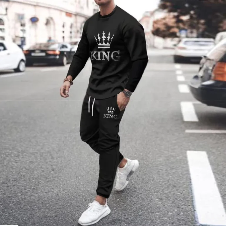 CHINEE-Simple-Casual-T-shirt-Sports-Fashion-Mens-Trousers-O-neck-Long-sleeved-Set