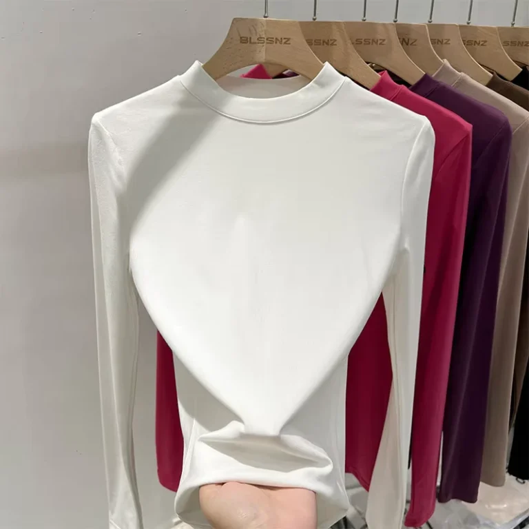CHINEE-Small-Stand-Collar-White-Rayon-Cotton-Knitted-Long-sleeved-Slim-fit-Slimming-Womens-Spring-T-Shirt-Inner