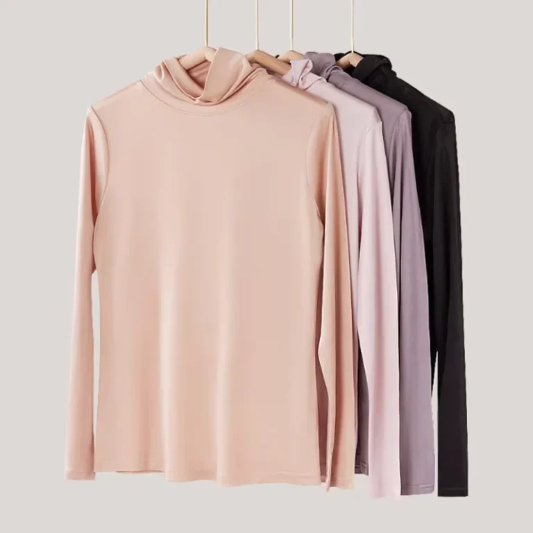 CHINEE-Soft-100-Mulberry-Silk-Long-Sleeve-Tshirts-Women-Turtle-Neck-Pure-Silk-Tshirts