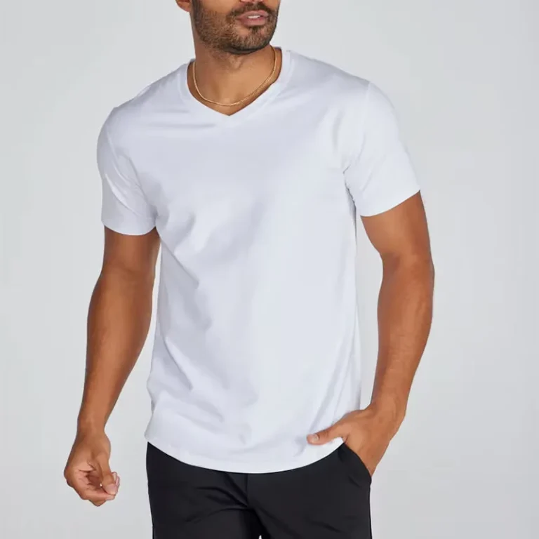 CHINEE-Soft-Pima-Cotton-V-neck-Curved-Hem-Regular-Fit-Summer-Anti-shrink-T-shirt-White-Black-Tops
