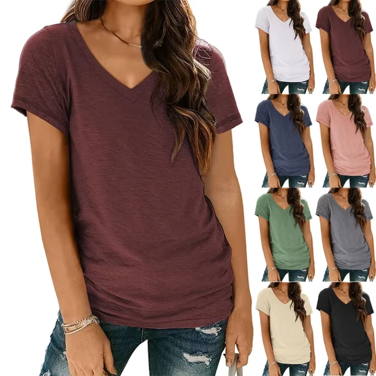 CHINEE-Soft-Skin-Friendly-Fabric-Womens-Casual-Breathable-V-Neck-Short-Sleeve-Yoga-T-Shirt