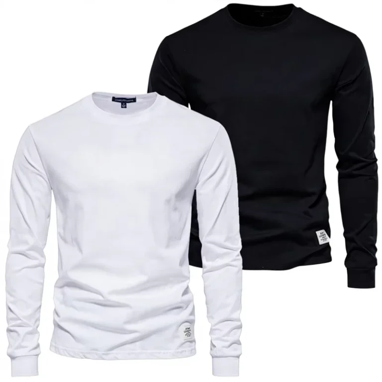 CHINEE-Solid-Color-Mens-T-shirt-Casual-Long-sleeve-Pure-Cotton-Base-Shirt-Versatile-Spring-Autumn-Round-neck-White-Heavyweight