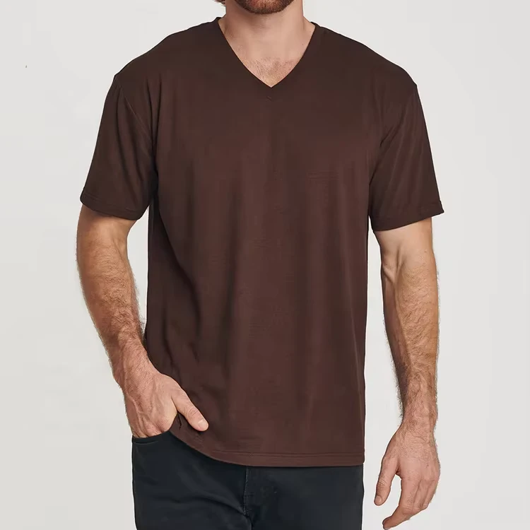 CHINEE-Solid-Color-T-Shirt-for-Men-Hemp-Bamboo-Mens-Tshirts-Sustainable-V-neck-T-Shirt-Fitted-Tee-Custom-t-Shirt