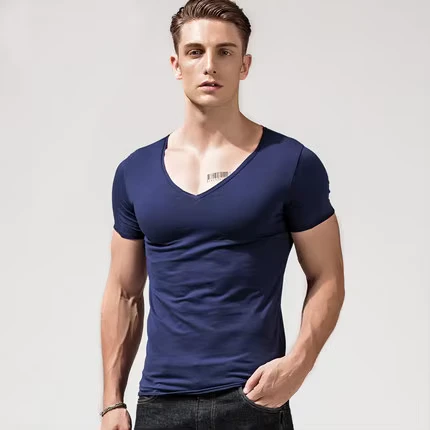 CHINEE-Solid-Color-V-neck-t-Shirt-Casual-Sports-Short-sleeved-Gym-Private-Label-t-Shirt-for-Men
