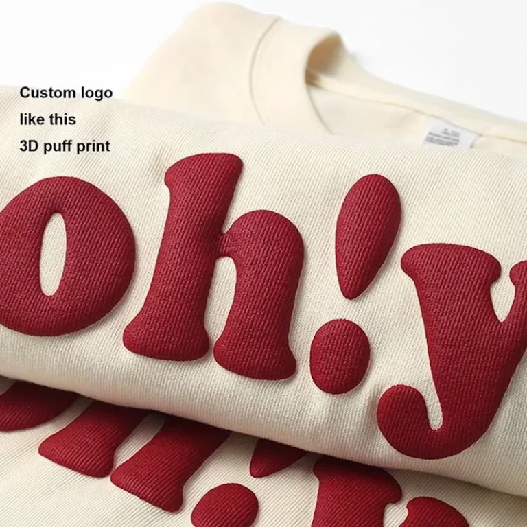 CHINEE-Solid-Knitted-Puff-Printing-Unisex-Blank-Print-T-Shirt-Oversize-Customize-Foam-3D-Printed