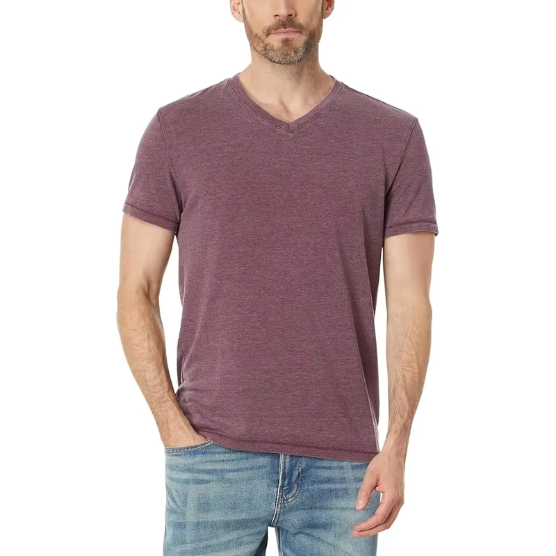 CHINEE-Solid-Knitted-V-neck-Mens-Tee-60-Polyester-40-Cotton-Short-Sleeve-Regular-Fit-Comfortable-Sporty-T-shirts