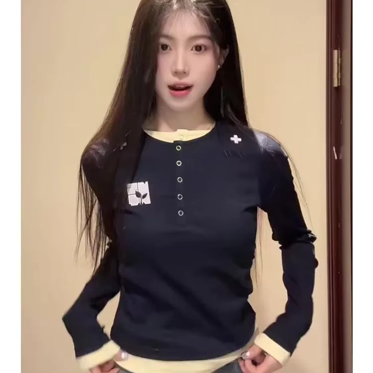 CHINEE-Spicy-Girl-Embroidered-Long-Sleeve-T-Shirt-for-Women-Spring-and-Summer-Waist-Cinching-Slim-Fit-Fashionable-and-Versatile-Top