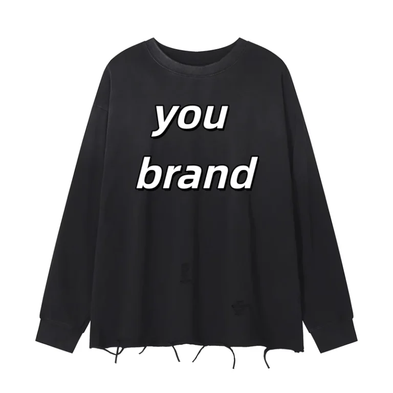 CHINEE-Spray-Horse-Chestnut-Wash-Gradient-Fading-Blank-Pattern-270g-Heavyweight-Pure-Cotton-Hand-Cut-Retro-Long-Sleeved-T-shirt-OEM