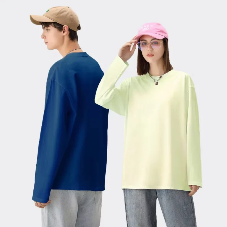 CHINEE-Spring-Autumn-Pure-Combed-Cotton-Long-sleeved-T-shirt-Mens-Womens-230g-Antibacterial-Durable-High-Color-Fastness-Solid-Color