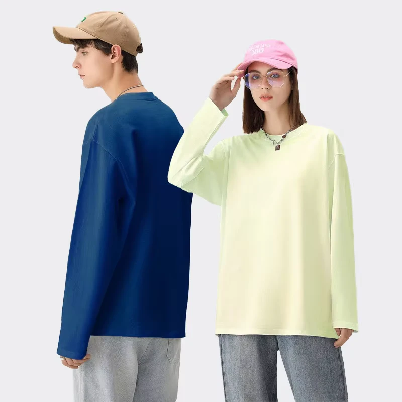 CHINEE-Spring-Autumn-Pure-Combed-Cotton-Long-sleeved-T-shirt-Mens-Womens-230g-Antibacterial-Durable-High-Color-Fastness-Solid-Color
