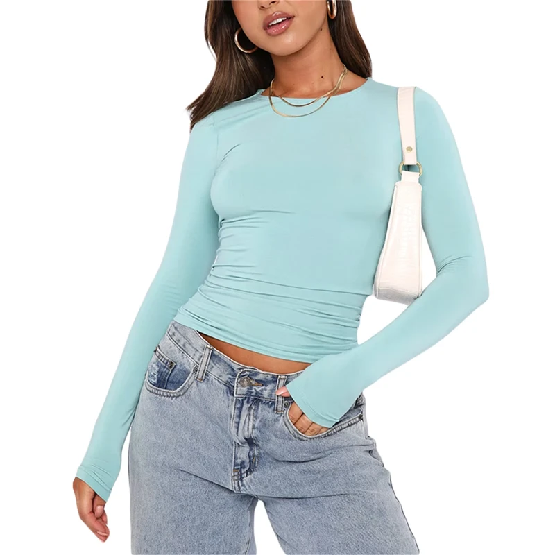 CHINEE-Spring-Autumn-Solid-Slim-Street-Wear-Long-Sleeve-Women-Sports-Fitness-Top-O-neck-Skinny-Solid-Color-Ladies-T-shirts