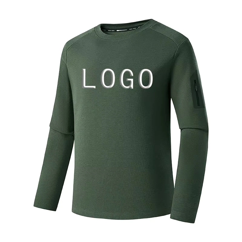 CHINEE-Spring-Mens-Long-Sleeve-Sports-T-Shirt-with-Multi-Functional-Sleeve-Pocket-Solid-Cotton-Fashionable-and-Customizable-Designs