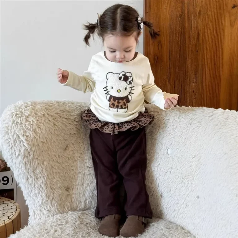 CHINEE-Spring-and-Autumn-Childrens-Cute-Cartoon-Kitten-Long-Sleeved-Pure-Cotton-T-shirt-Leopard-Print-Casual-Pants