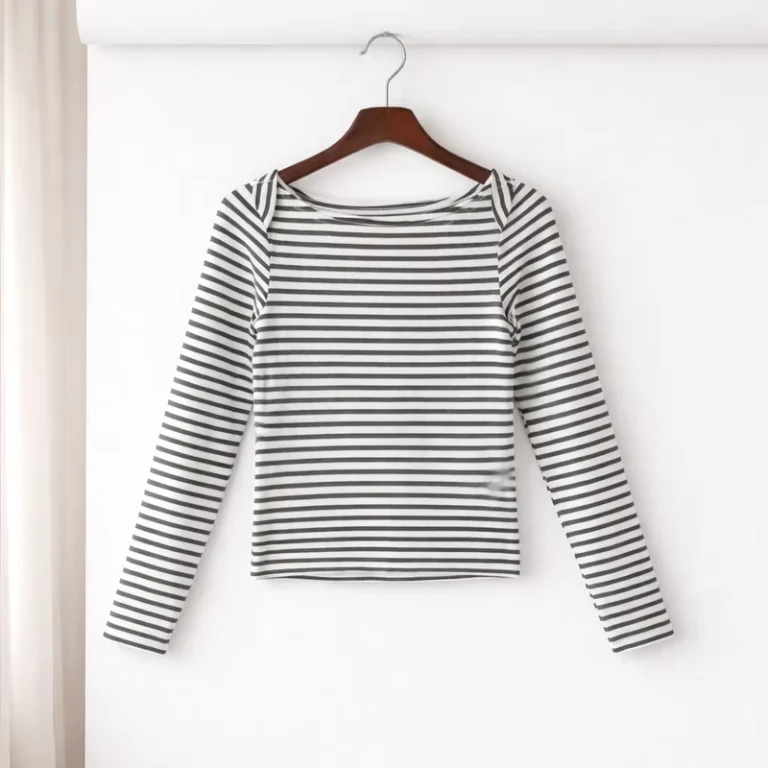 CHINEE-Striped-Boat-Neck-Long-Sleeve-Slim-Fit-Casual-Basic-Tee-Soft-Knit-Pullover-Top-for-Women-Womens-T-Shirts