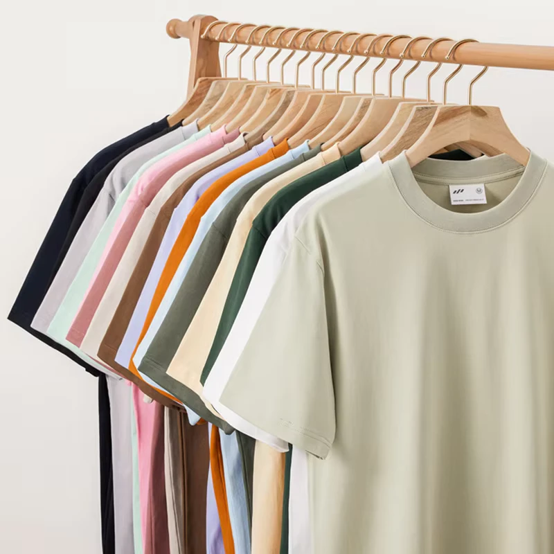 CHINEE-Summer-American-Retro-240g-Heavy-Cotton-Crew-Neck-Half-Sleeve-T-Shirt-for-Men-and-Women-Solid-Color-Simple-T-Shirt