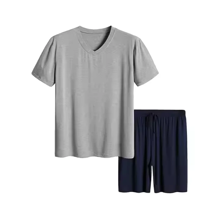 CHINEE-Summer-Breathable-Pajamas-Set-for-Men-Fashion-Short-Sleeve-Shirt-and-Shorts-Tracksuit-Drawstring-Shorts-2-Piece-Set