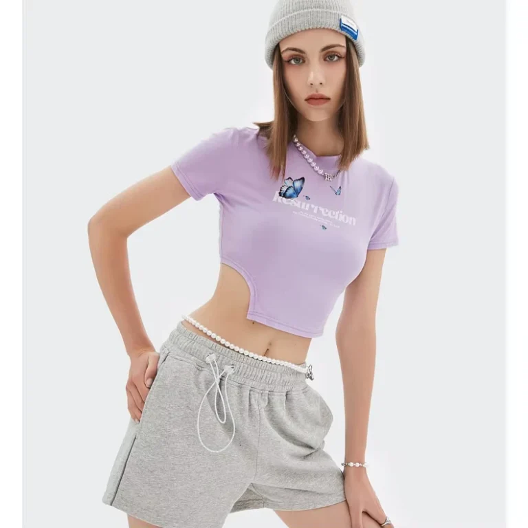 CHINEE-Summer-Fashion-Crop-Top-Hip-Hop-Soft-Cotton-Custom-Butterfly-Printing-Uneven-Hem-Short-T-Shirts-for-Girls