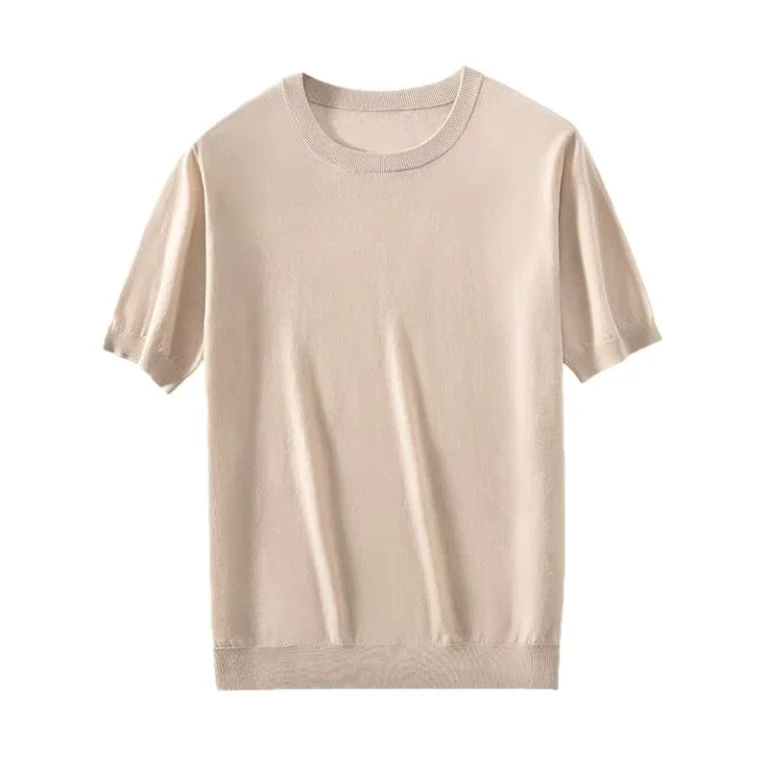 CHINEE-Summer-Mens-Crew-Neck-Short-Sleeve-T-shirt-Worsted-2-Ply-68S-Wool-Yarn-Knit-Thin-Tee-Shirts