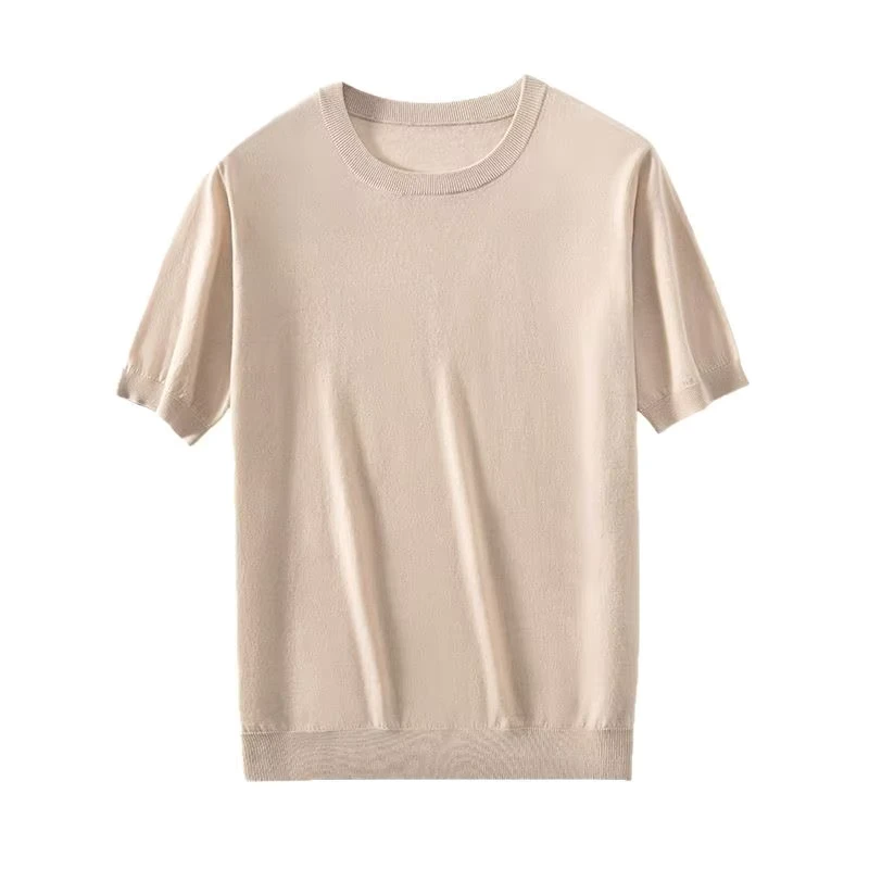 CHINEE-Summer-Mens-Crew-Neck-Short-Sleeve-T-shirt-Worsted-2-Ply-68S-Wool-Yarn-Knit-Thin-Tee-Shirts
