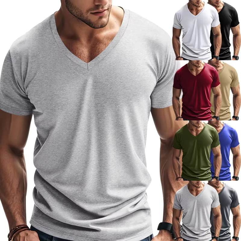 CHINEE-Summer-Mens-T-shirt-Polyester-V-neck-Quick-drying-Breathable-Casual-Loose-Short-Sleeve